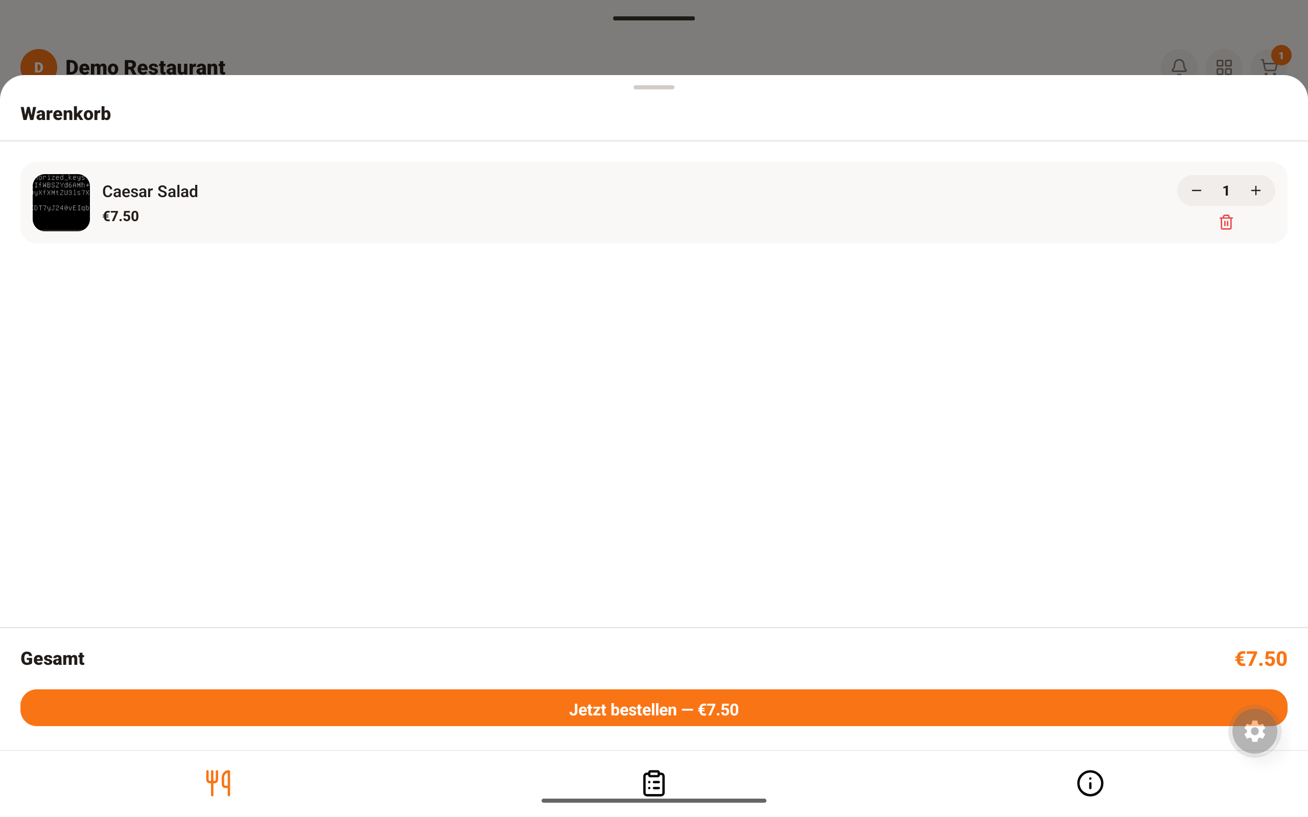 TouchOrder Gästeansicht auf einem Tablet